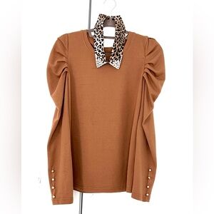Stylish Ladies Blouse with Detachable Leopard Print Collar wth Rhinestone work